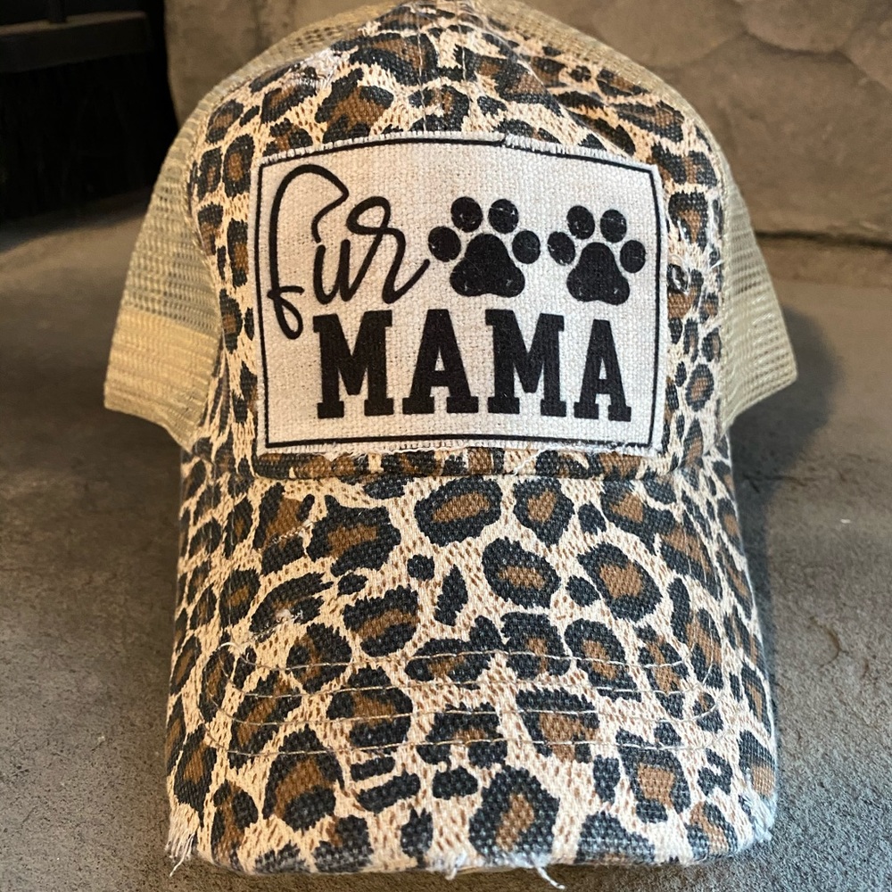 Fur Mama Leopard Print Criss Cross Ponytail Hat
